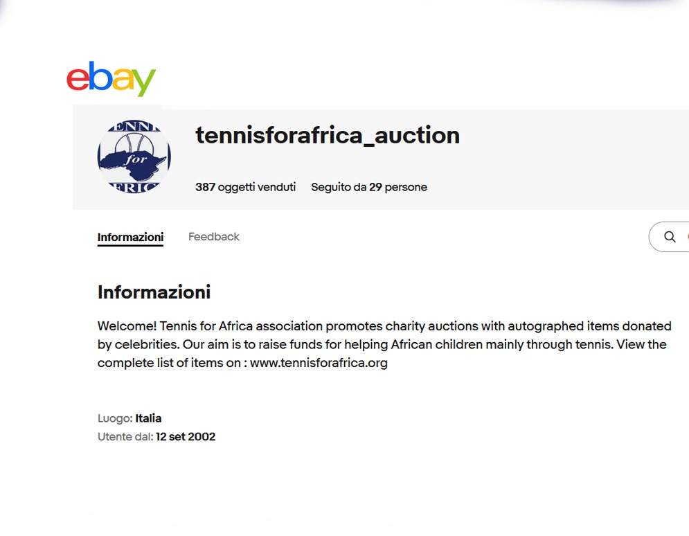 Screenshot del profilo Instagram Tennis for Africa