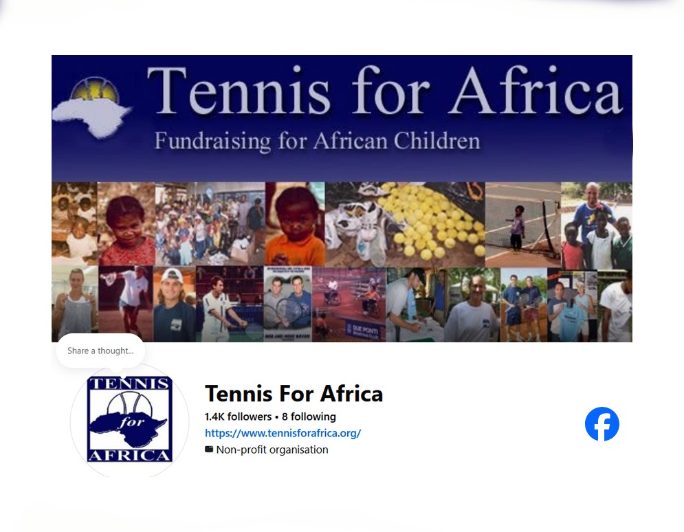 Screenshot della pagina Facebook Tennis For Africa