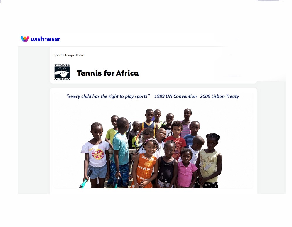 Screenshot della pagina Wishraiser di Tennis for Africa